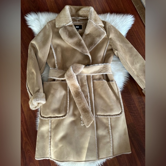 DKNY Belted Shearling Coat - Picture 3 of 12